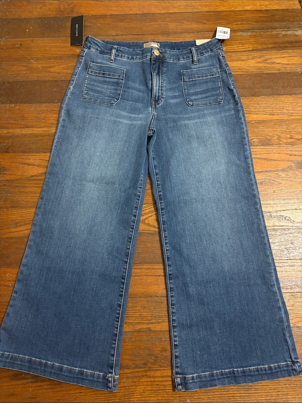 NWT KUT from the Kloth Meg High Rise Wide Leg Patch Pocket Jeans Size 14